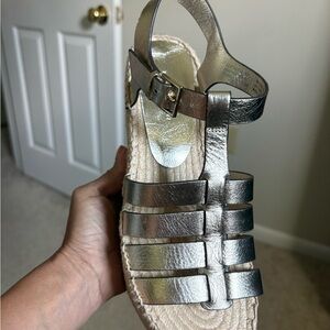 Tory Burch Spark Gold Metallic Fisherman Espadrille Wedge